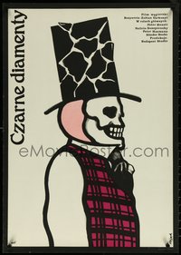6k0480 FEKETE GYEMANTOK Polish 23x33 1978 cool Flisak art of skeleton man in top hat!