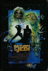 6k0877 RETURN OF THE JEDI style D advance 1sh R1997 George Lucas classic, cool montage art by Drew Struzan!