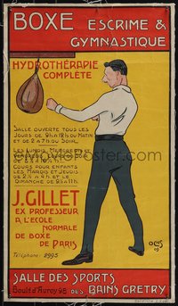 6k0161 BOXE ESCRIME & GYMNASTIQUE linen 13x23 Belgian special poster 1909 Boxing art by Ochs, ultra rare!