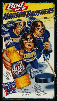 6k0309 BUDWEISER signed 17x31 advertising poster 1995 by Steve and Jeff Carlson AND Dave Hanson!