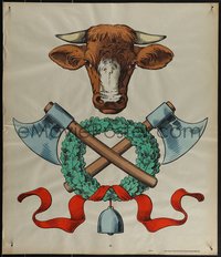 6k0504 BULL & AXES 23x27 German special poster 1890s art of bull and two axes, ultra rare!