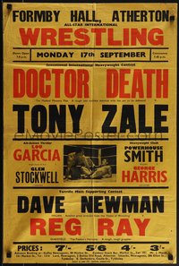 6k0162 DOCTOR DEATH V TONY ZALE 20x30 English special poster 1960s wrestling at Formby, ultra rare!