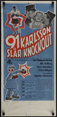 6k0123 91 KARLSSON SLAR KNOCKOUT Swedish stolpe 1957 Lewin, cool boxing art and images, ultra rare!