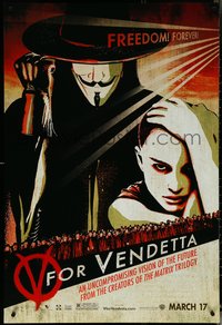 6k0976 V FOR VENDETTA teaser 1sh 2005 Wachowskis, Natalie Portman, Hugo Weaving w/ raised fist!