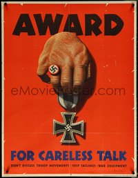 6k0013 AWARD FOR CARELESS TALK 29x37 WWII war poster 1944 Dohanos art, it results in Nazi medals!