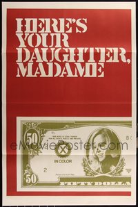 6m0263 LOT OF 19 FORMERLY TRI-FOLDED SINGLE-SIDED 27X41 HERE'S YOUR DAUGHTER, MADAME ONE-SHEETS 1971