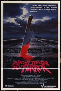 6m0467 LOT OF 7 FORMERLY TRI-FOLDED SINGLE-SIDED NIGHT TRAIN TO TERROR ONE-SHEETS 1984 horror!