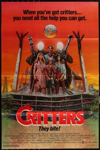 6m0549 LOT OF 4 FORMERLY TRI-FOLDED SINGLE-SIDED CRITTERS ONE-SHEETS 1986 great horror/sci-fi art!