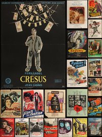 6m0061 LOT OF 30 FORMERLY FOLDED FRENCH 23X32 POSTERS 1950s-1970s a variety of cool movie images!