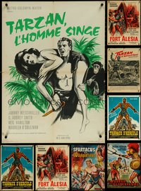 6m0067 LOT OF 10 FORMERLY FOLDED FRENCH 23X32 POSTERS 1960s Tarzan, strongman, sword & sandal!