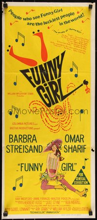 6p0484 FUNNY GIRL Aust daybill 1969 hand litho of Barbra Streisand, directed by William Wyler!