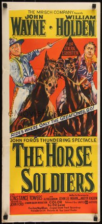 6p0490 HORSE SOLDIERS Aust daybill 1960 U.S. Cavalrymen John Wayne & Holden, Ford, ultra rare!