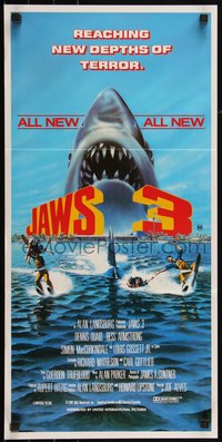 6p0494 JAWS 3-D Aust daybill 1983 great Gary Meyer shark artwork, different title!