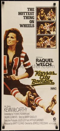 6p0496 KANSAS CITY BOMBER Aust daybill 1973 roller derby girl Raquel Welch, hottest thing on wheels!