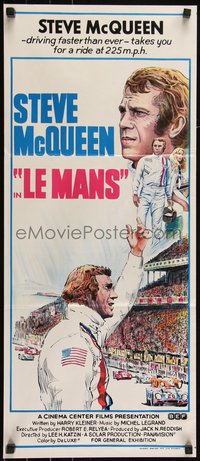 6p0499 LE MANS Aust daybill 1971 artwork of race car driver Steve McQueen waving at fans!