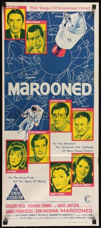 6p0504 MAROONED Aust daybill 1970 Gregory Peck & Gene Hackman, great cast & rocket art!