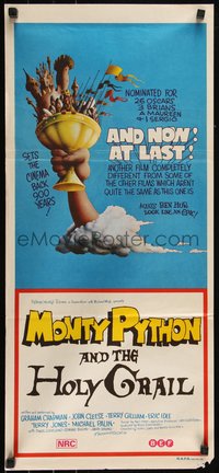 6p0506 MONTY PYTHON & THE HOLY GRAIL Aust daybill 1975 Terry Gilliam, John Cleese, wonderful art!
