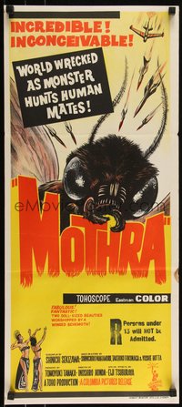 6p0507 MOTHRA Aust daybill 1962 Mosura, Toho, Ishiro Honda, monster hunts human mates!
