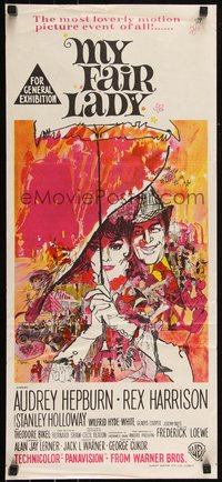 6p0508 MY FAIR LADY Aust daybill 1964 art of Audrey Hepburn & Rex Harrison by Bob Peak!