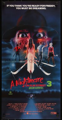6p0509 NIGHTMARE ON ELM STREET 3 Aust daybill 1987 horror art of Freddy Krueger by Matthew Peak!