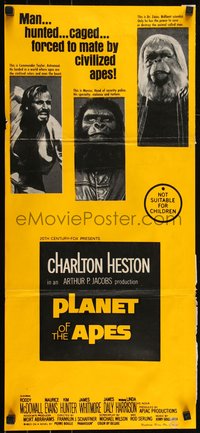 6p0515 PLANET OF THE APES Aust daybill 1968 Heston classic sci-fi, forced to mate NOT censored!