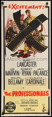 6p0517 PROFESSIONALS Aust daybill 1966 art of Lancaster, Lee Marvin & sexy Claudia Cardinale!