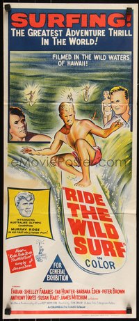 6p0519 RIDE THE WILD SURF Aust daybill 1964 the ultimate daybill for surfers to display, rare!