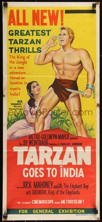 6p0530 TARZAN GOES TO INDIA Aust daybill 1962 art of Jock Mahoney as the King of the Jungle, rare!