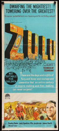 6p0540 ZULU Aust daybill 1964 Stanley Baker & Michael Caine English classic, dwarfing the mightiest!