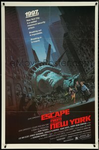 6p0999 ESCAPE FROM NEW YORK studio style 1sh 1981 Carpenter, Jackson art of decapitated Lady Liberty!
