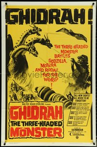 6p1025 GHIDRAH THE THREE HEADED MONSTER 1sh 1965 Toho, he battles Godzilla, Mothra & Rodan!