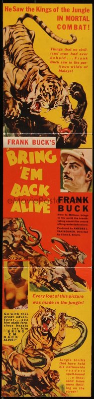 6p1343 BRING 'EM BACK ALIVE herald 1933 Frank Buck, cool art of tiger fighting giant snake in jungle!