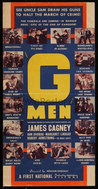 6p0264 G-MEN herald 1935 James Cagney, Dvorak, see Uncle Sam draw guns to stop crime, ultra rare!