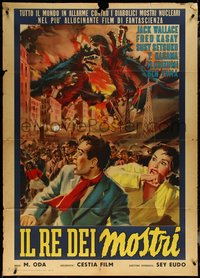 6p0401 GIGANTIS THE FIRE MONSTER Italian 1p 1958 different Cesselon art of Godzilla & Angurus!