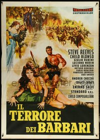 6p0143 GOLIATH & THE BARBARIANS Italian 1p R1970s Steve Reeves & sexy Chelo Alonso, ultra rare!
