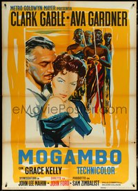6p0150 MOGAMBO Italian 1p R1962 Ercole Brini art of Clark Gable & Ava Gardner in Africa, John Ford!