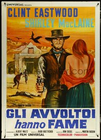 6p0156 TWO MULES FOR SISTER SARA Italian 1p 1970 different art of gunslinger Eastwood & girl, rare!