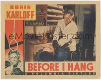 6p0617 BEFORE I HANG LC 1940 c/u of scientist Boris Karloff strangling man in his laboratory, rare!