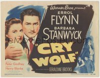 6p0557 CRY WOLF TC 1947 great close image of Errol Flynn protecting pretty Barbara Stanwyck!