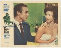 6p0653 DR. NO LC #3 1963 Sean Connery as James Bond stares at sexy Zena Marshall wearing only towel!
