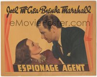 6p0656 ESPIONAGE AGENT LC 1939 best c/u of Joel McCrea & his spy bride Brenda Marshall, ultra rare!