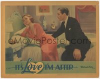 6p0673 IT'S LOVE I'M AFTER LC 1937 c/u of Patric Knowles & sad pretty Olivia De Havilland on bed!