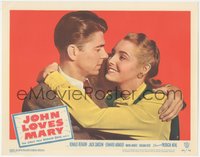 6p0675 JOHN LOVES MARY LC #5 1949 best close up of Ronald Reagan embracing pretty Patricia Neal!