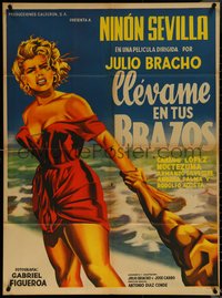 6p0347 LLEVAME EN TUS BRAZOS Mexican poster 1954 muscular arm reaching out to sexy Ninon Sevilla!
