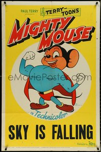 6p1123 MIGHTY MOUSE 1sh 1943 Paul Terry's Terry-Toons, great image of him in Sky Is Falling!