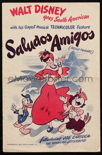 6p0061 SALUDOS AMIGOS pressbook 1943 Walt Disney cartoon, Donald Duck & Joe Carioca, ultra rare!