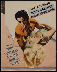 6p0308 POSTMAN ALWAYS RINGS TWICE die-cut trade ad 1946 art of John Garfield & sexy Lana Turner!