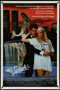 6p1217 SPLASH 1sh 1984 Tom Hanks loves mermaid Daryl Hannah in New York City under Twin Towers!