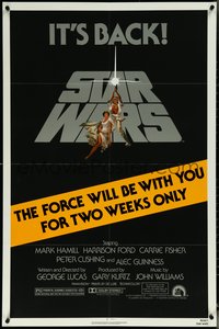 6p1220 STAR WARS NSS style 1sh R1981 Lucas classic, The Force Will Be With You For Two Weeks Only!