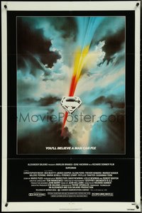 6p1232 SUPERMAN 1sh 1978 D.C. comic book superhero Christopher Reeve, cool Bob Peak logo art!